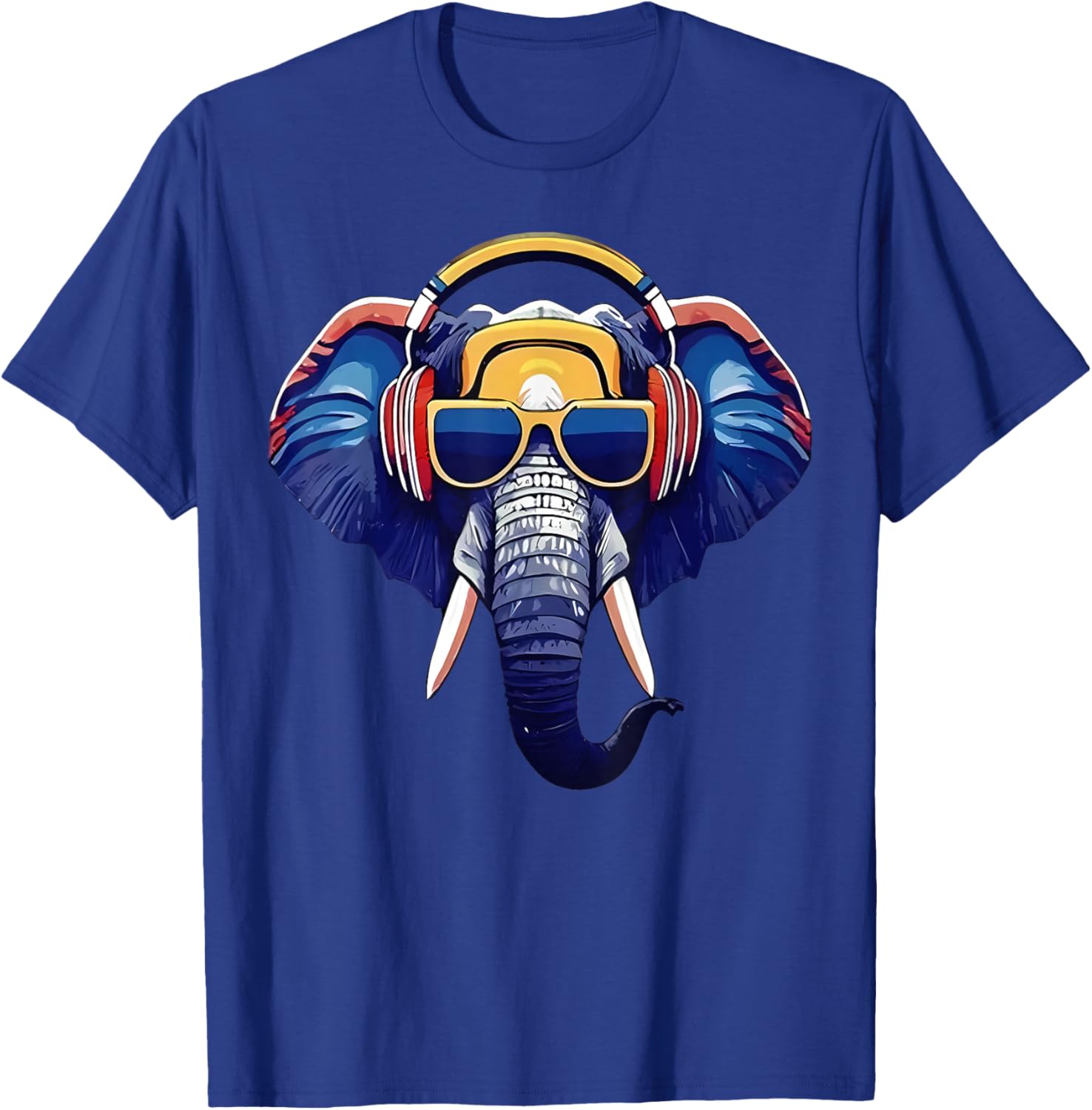 Cool Elephant Wearing Headphones And Sunglass Animal Lover T-Shirt - T-Shirt | Royal