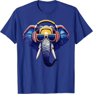 Cool Elephant Wearing Headphones And Sunglass Animal Lover T-Shirt - T-Shirt | Royal