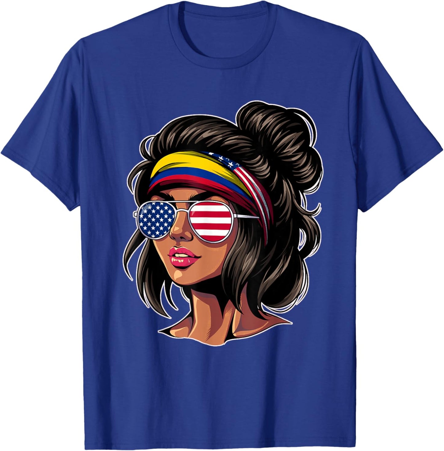 Half American Colombian Girl USA Colombia Flag T-Shirt - T-Shirt | Royal