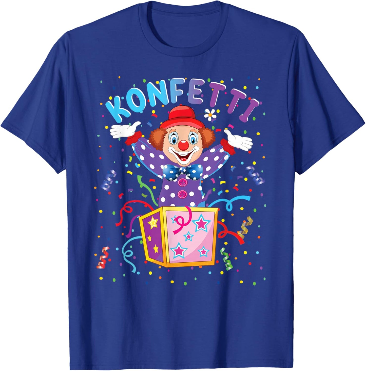 Funny Carnival Clown in Box Costume Confetti Fancy Dress T-Shirt - T-Shirt | Royal