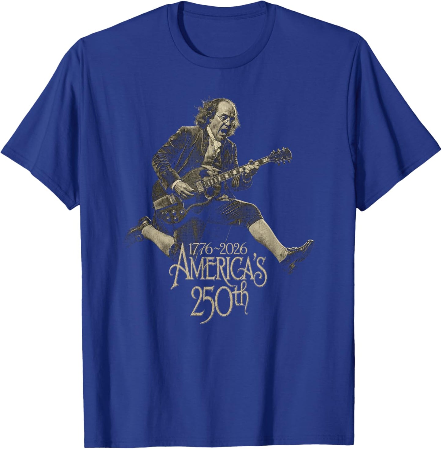 Benjamin Franklin Guitar 4th of July 250 Anniversary USA T-Shirt - T-Shirt | Royal