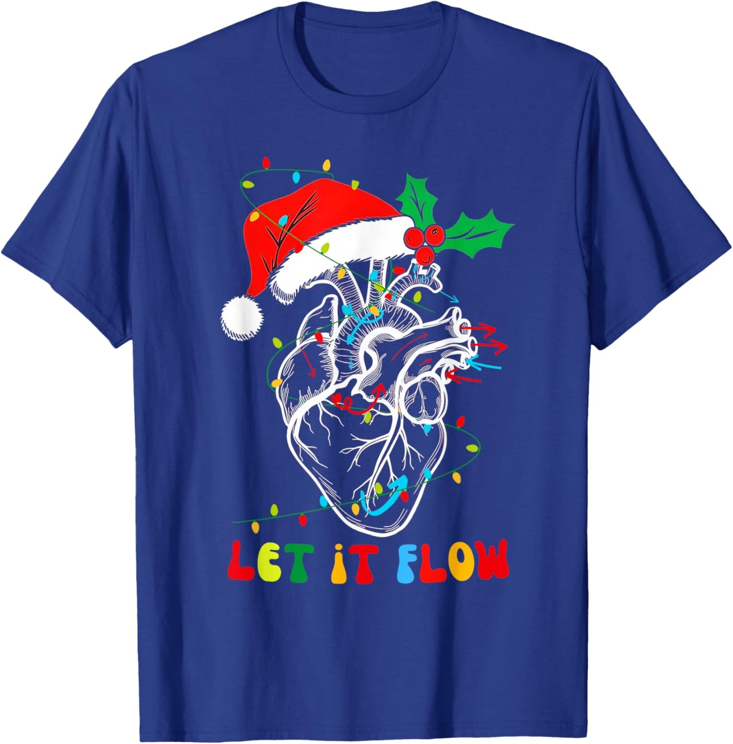 Funny Let It Flow Anatomy Heart Cardiac Nurse Santa Hat Xmas T-Shirt - T-Shirt | Royal