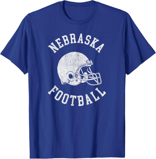 Nebraska Football Throwback Football Helmet Retro Distressed T-Shirt - T-Shirt | Royal