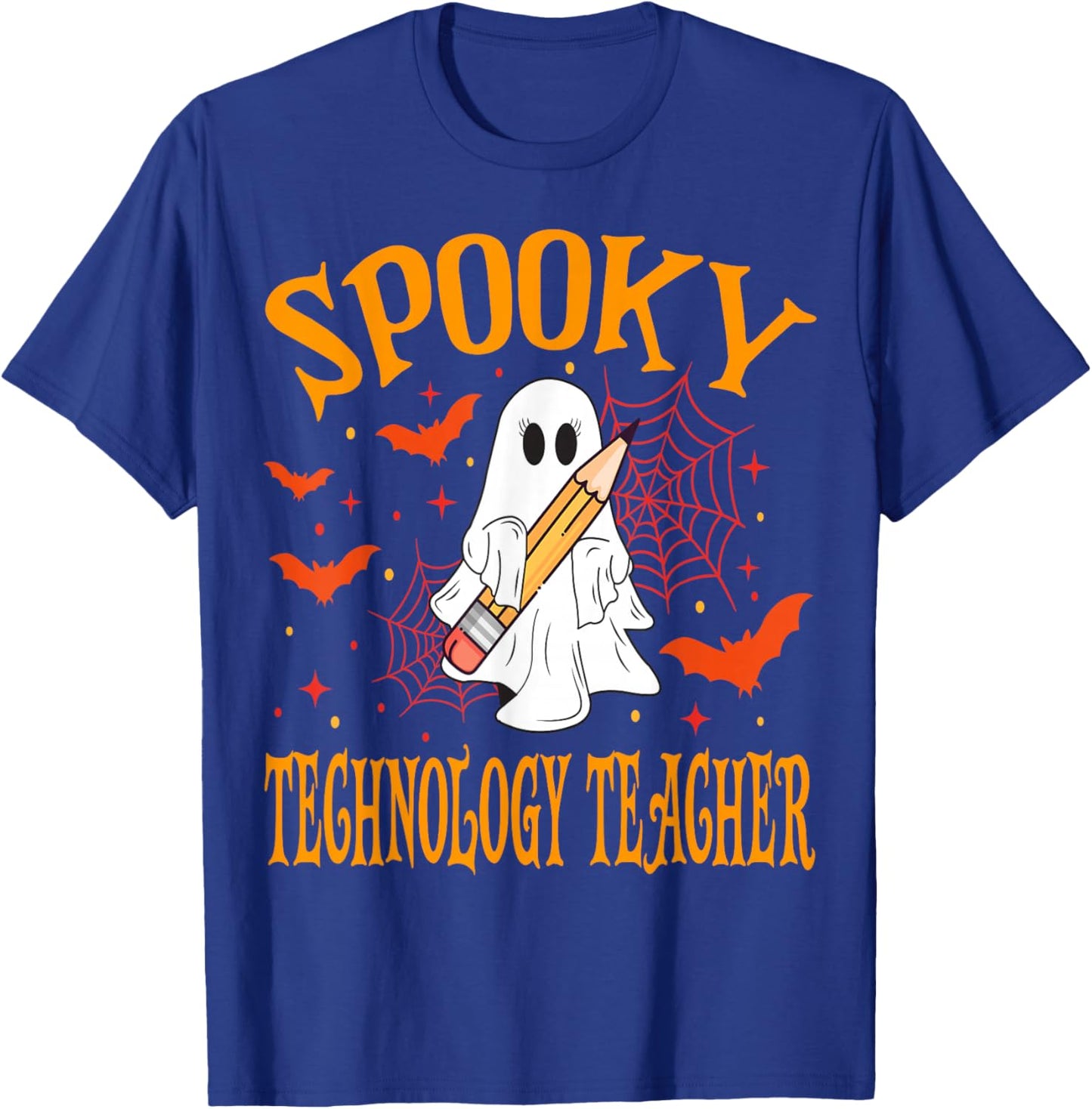 Spooky Technology Teacher Ghost Funny Halloween School T-Shirt - T-Shirt | Royal
