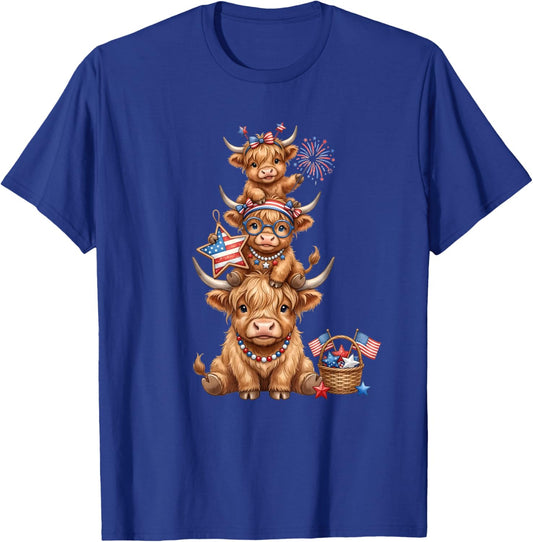 Cute Highland Cow 4th of July Patriotic American Flag T-Shirt - T-Shirt | Royal