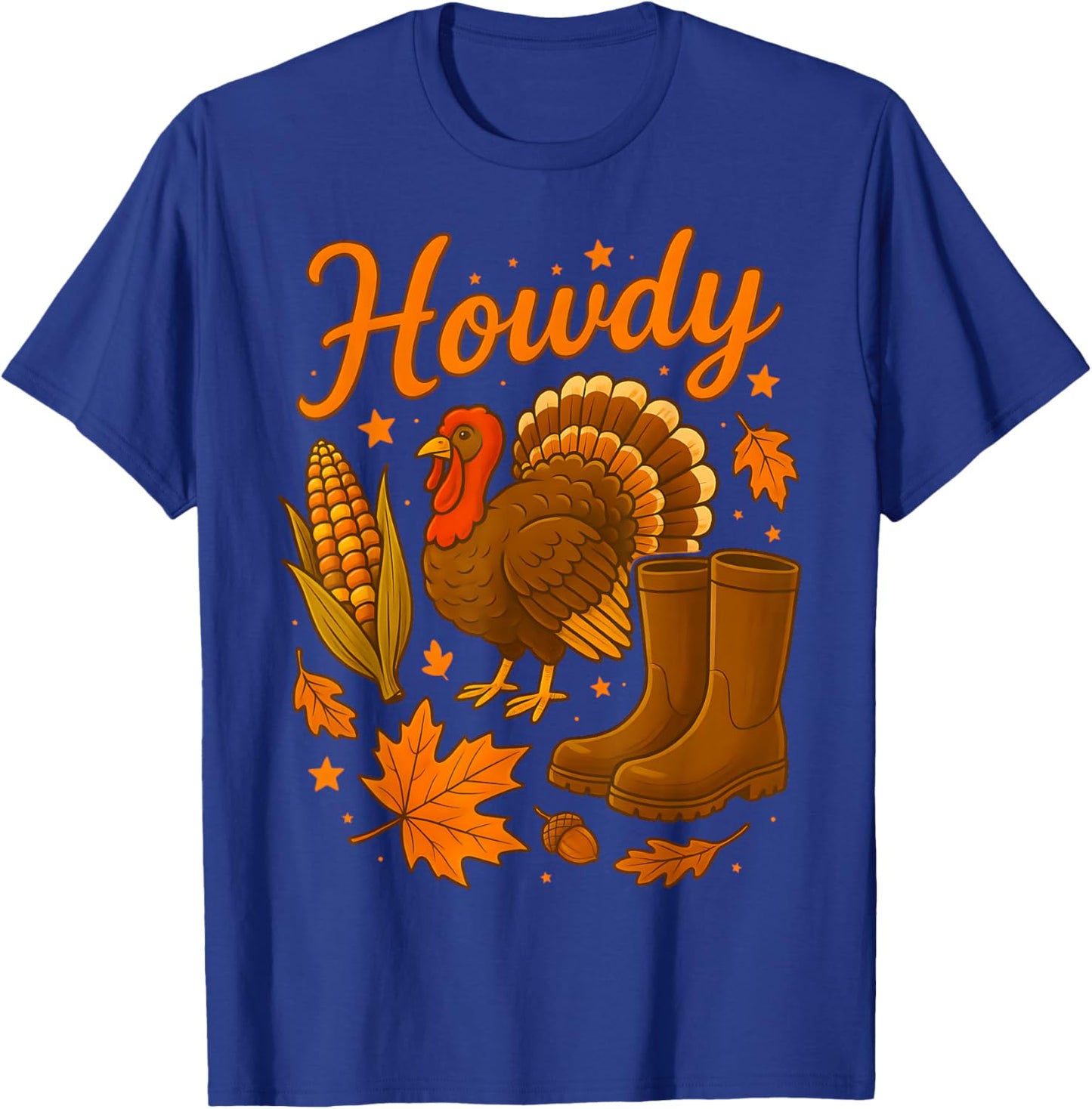Howdy Cowgirl Western Rodeo Cozy Fall Thanksgiving Turkey T-Shirt - T-Shirt | Royal
