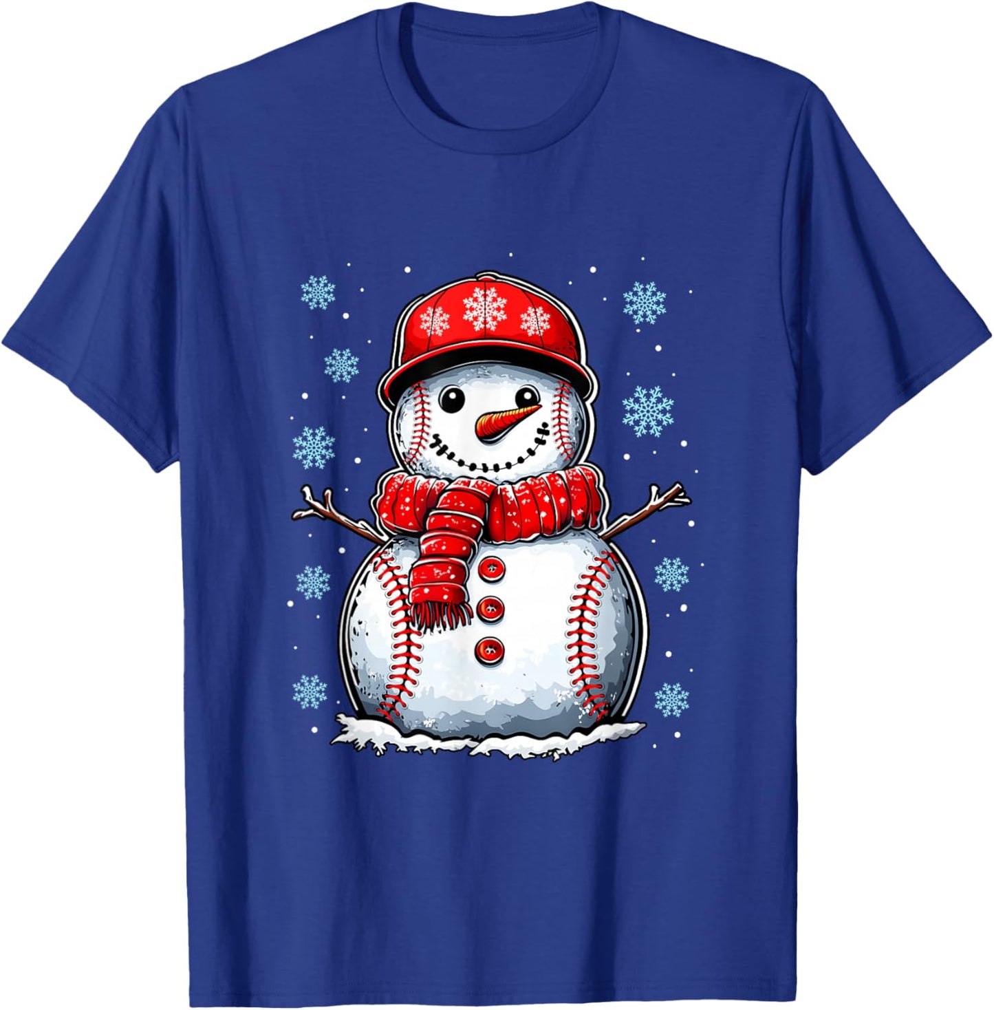 Christmas Baseball Snowman Boys Baseball Christmas Women Men T-Shirt - T-Shirt | Royal