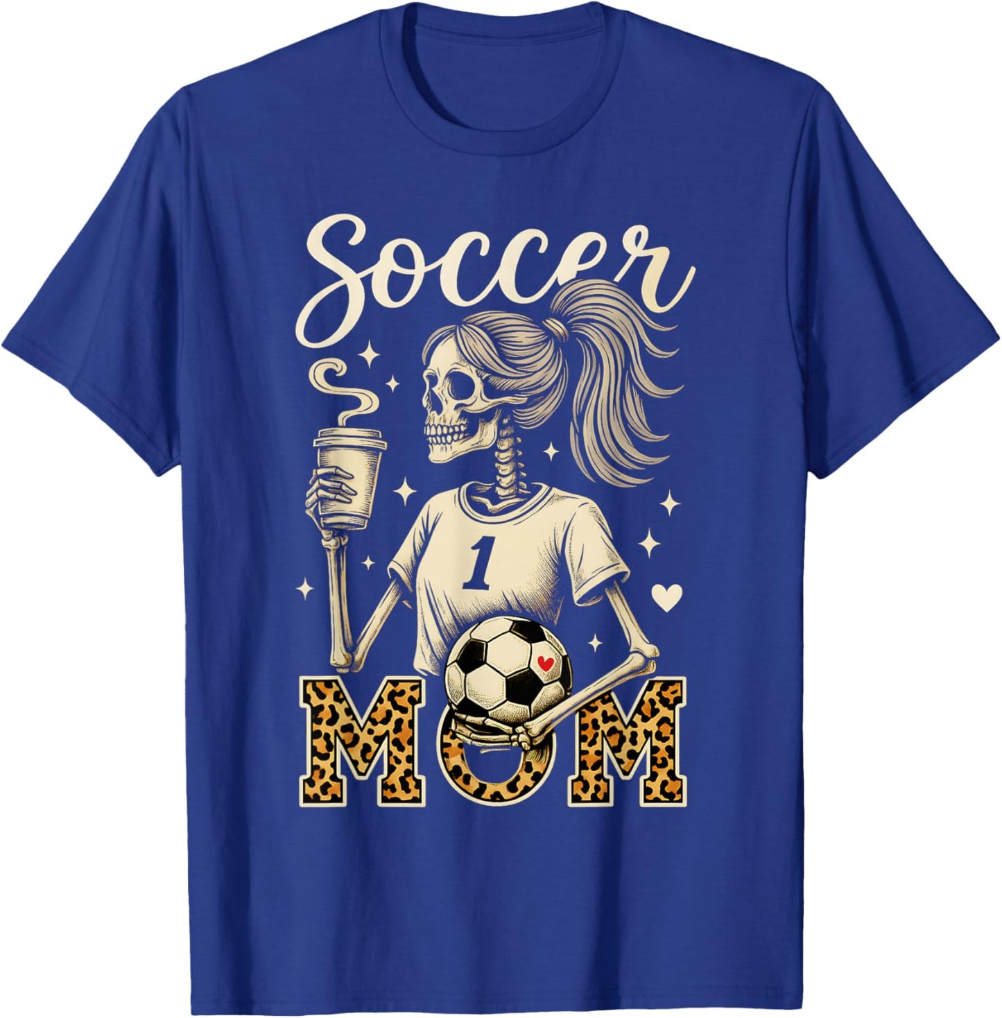 Soccer Mom Skeleton Coffee Leopard Style Vintage Halloween T-Shirt - T-Shirt | Royal