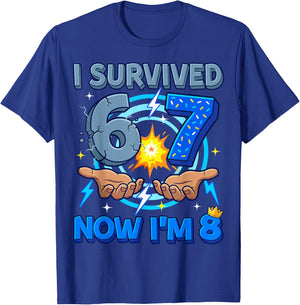 8th Birthday Boy I Survived 67 Now I’m 8 Year Old Birthday T-Shirt - T-Shirt | Royal