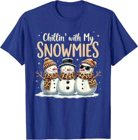 Frosty Fun Holiday Vibes Leopard Chillin With My Snowmies Snowman Festive Leopard T-Shirt - T-Shirt | Royal