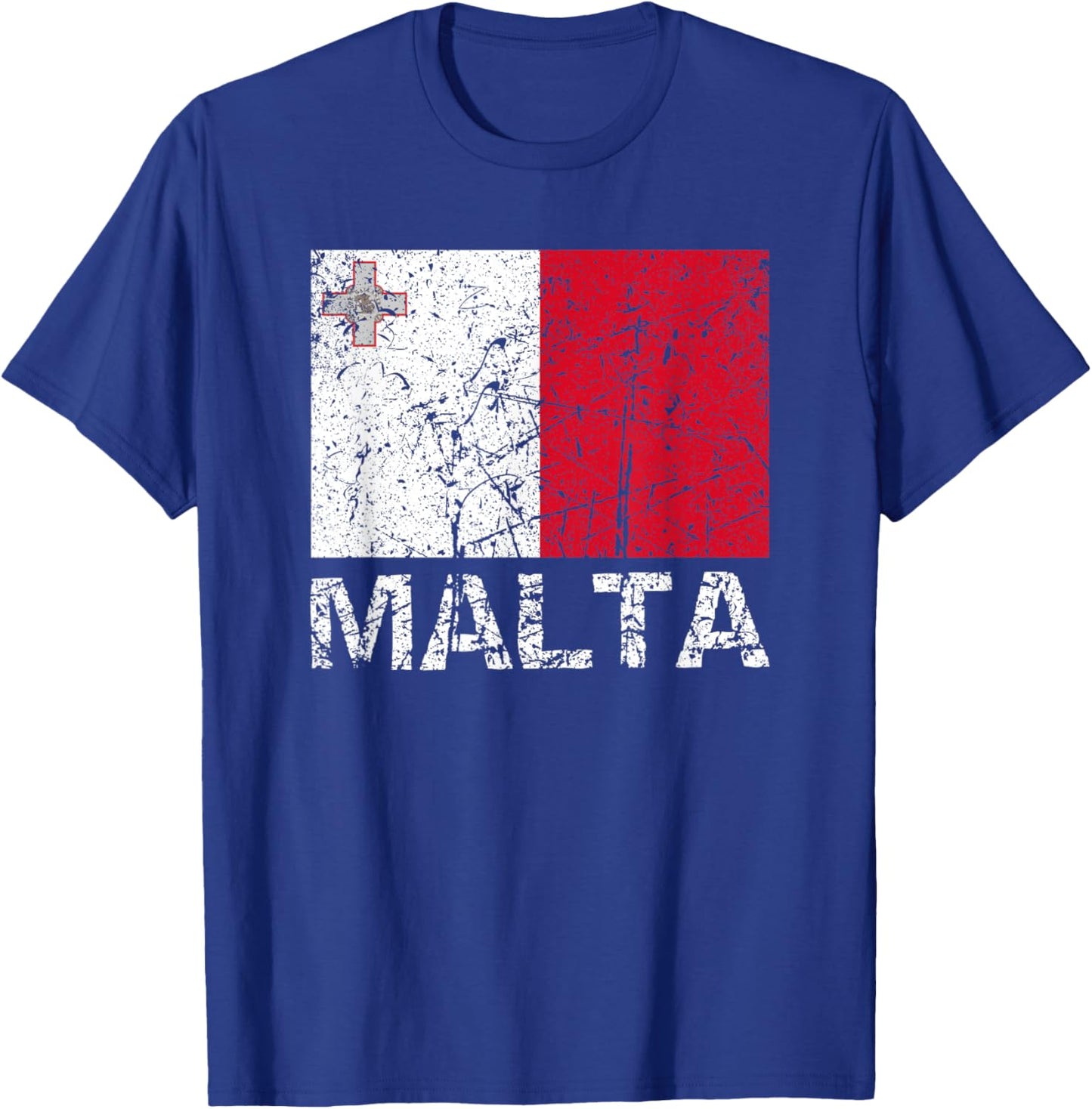 Maltese Flag Of Malta Patriotic Distressed Men Women Kids T-Shirt - T-Shirt | Royal