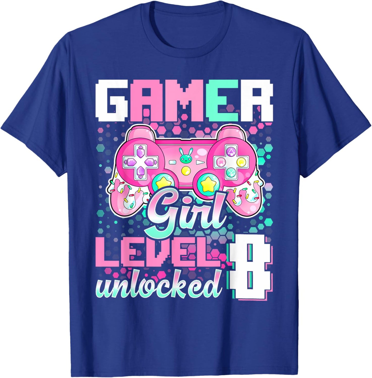 8th Birthday Gift Gamer Girl Level 8 Unlocked Video Game T-Shirt - T-Shirt | Royal