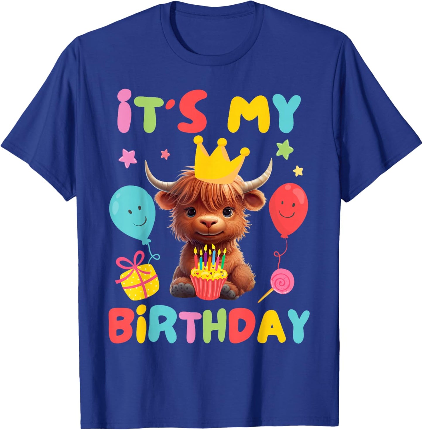 It's My Birthday Boy Girl Kid Cute Highland Cow Birthday T-Shirt - T-Shirt | Royal