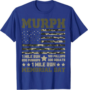 Murph 1 Mile Run 100 Pullups 200 Pushups 300 Squats 1 Mile R T-Shirt - T-Shirt | Royal
