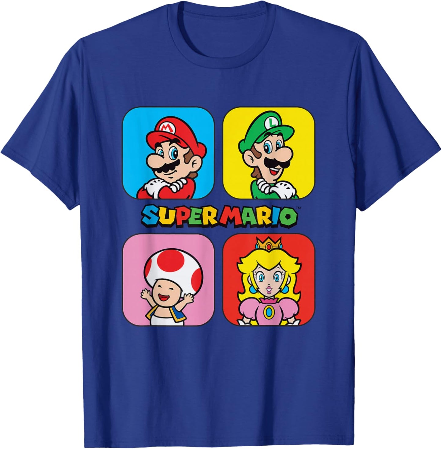 Super Mario Bros Toad & Peach Power Up Squares T-Shirt - T-Shirt | Royal