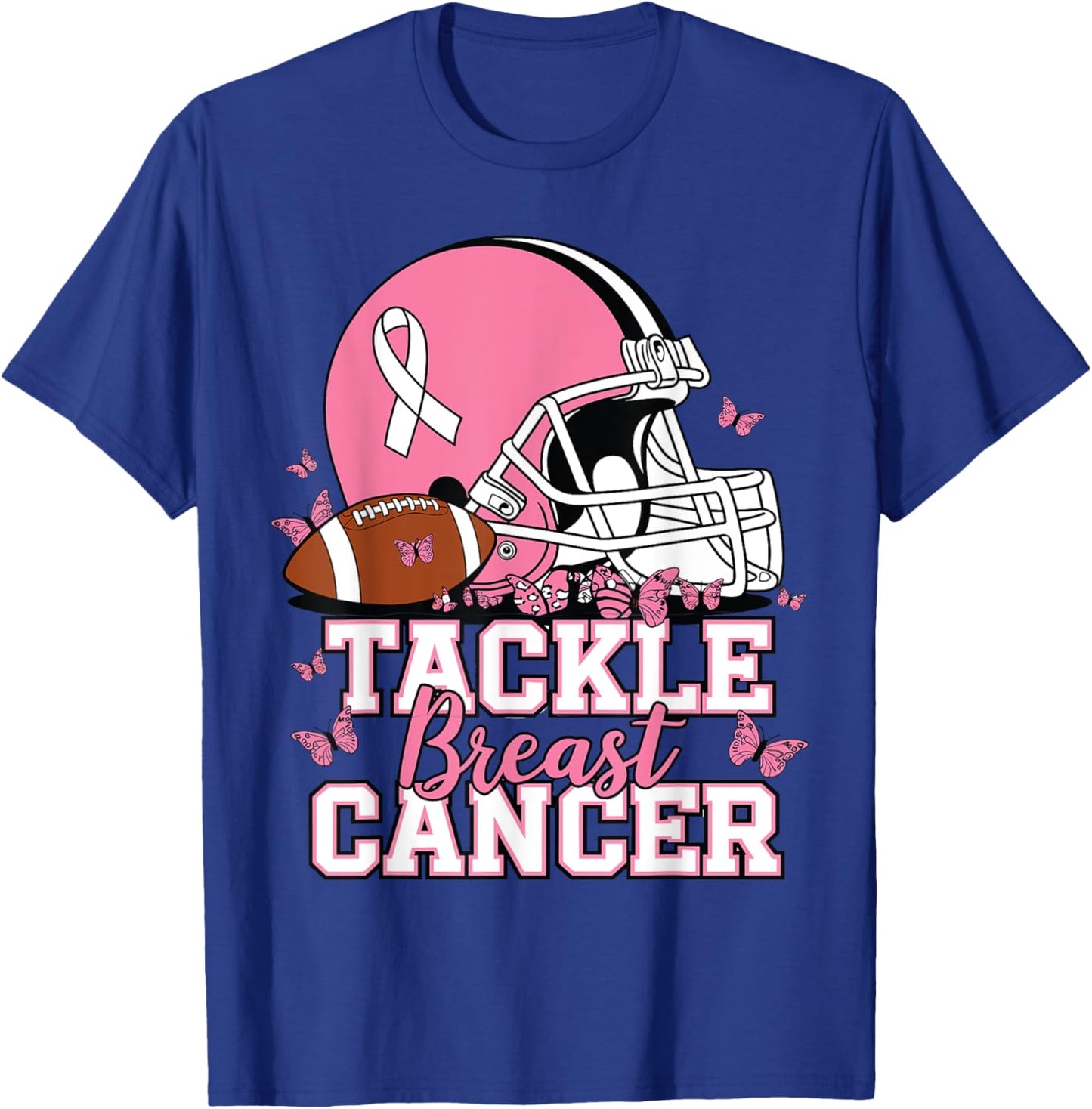 Pink Out Tackle Breast Cancer Awareness American Football T-Shirt - T-Shirt | Royal
