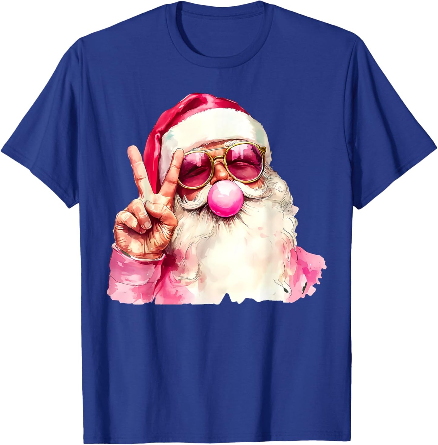 Santa Claus Blowing Bubble Gum Pink Sunglasses Christmas T-Shirt - T-Shirt | Royal