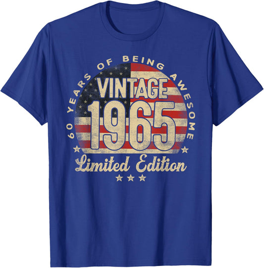 Vintage 1965 Limited Edition 60-Year-Old Gifts USA Flag T-Shirt - T-Shirt | Royal