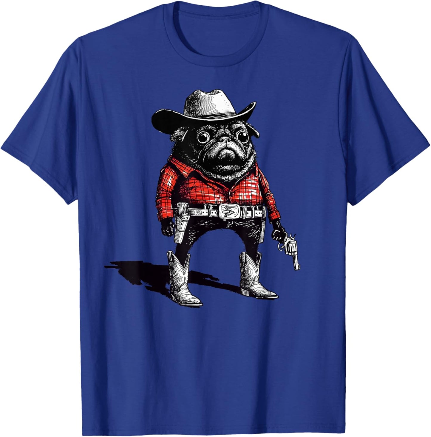 Cowboy Pug Dog Funny Western Outfit Red Pug Cowboy Meme T-Shirt - T-Shirt | Royal