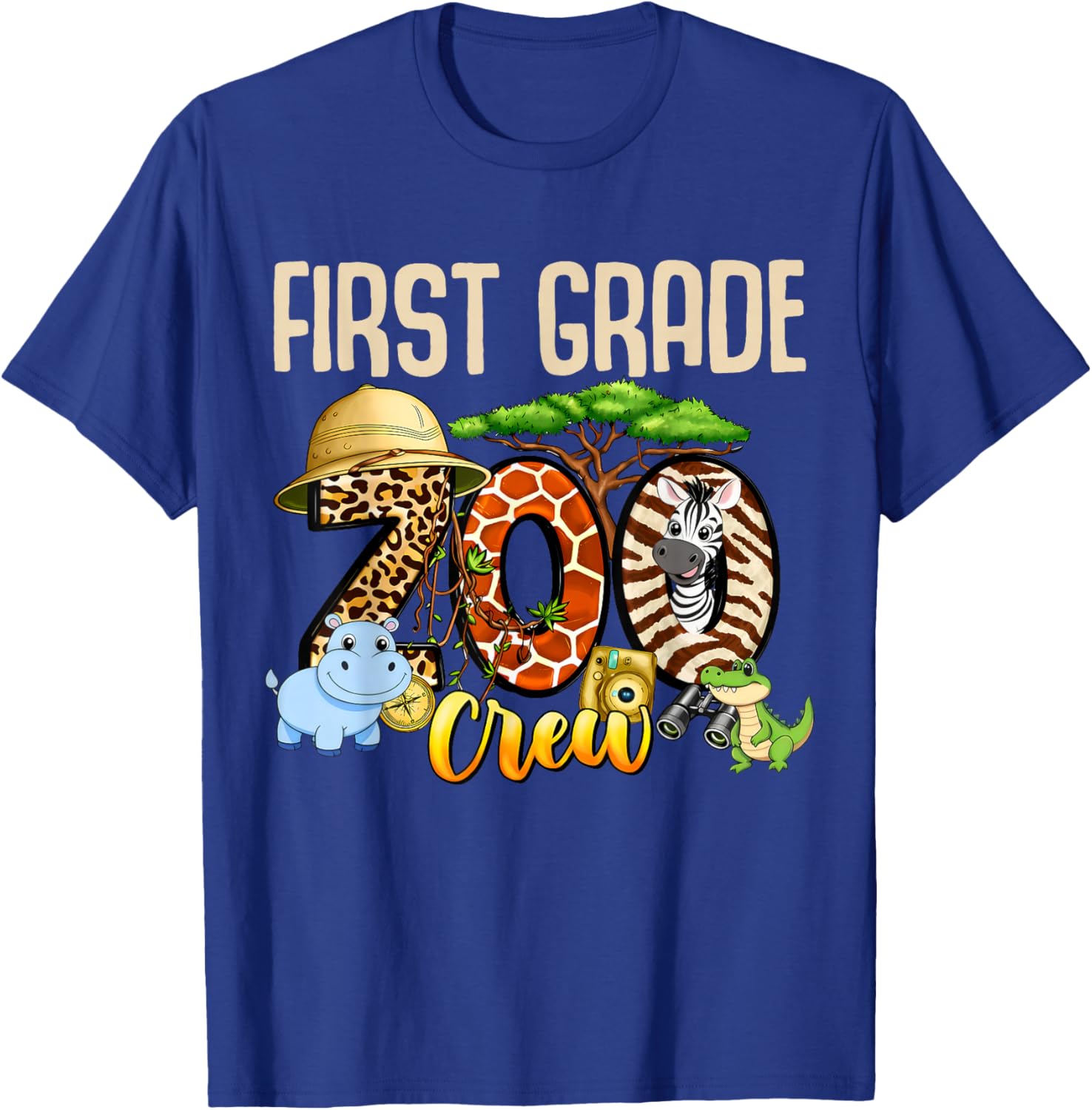 First Grade Zoo Crew Safari Animal Fun Jungle Fun Zoo Kids T-Shirt - T-Shirt | Royal