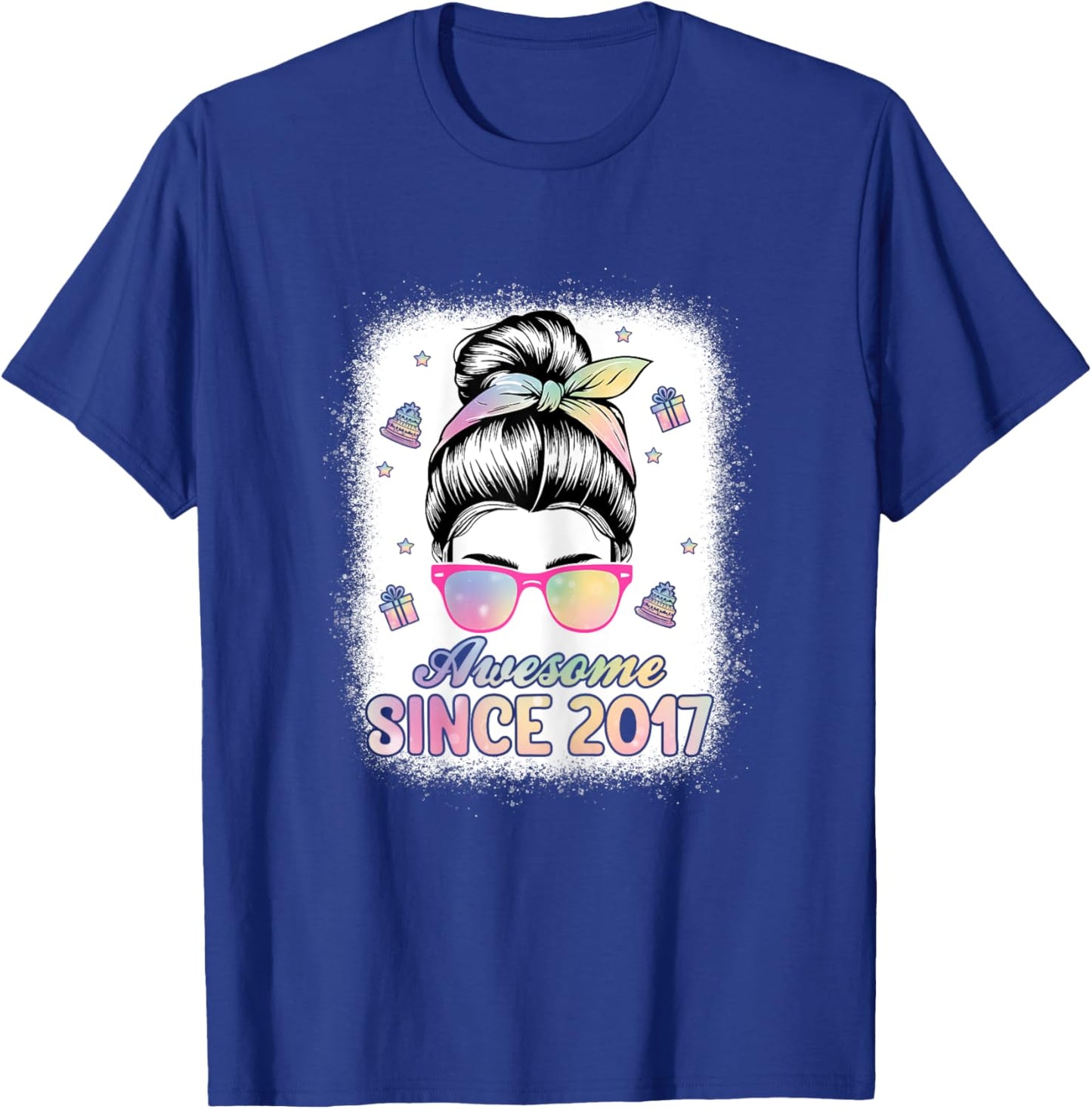 Awesome Since 2017 Messy Bun Hair 8th Birthday Party Girls T-Shirt - T-Shirt | Royal