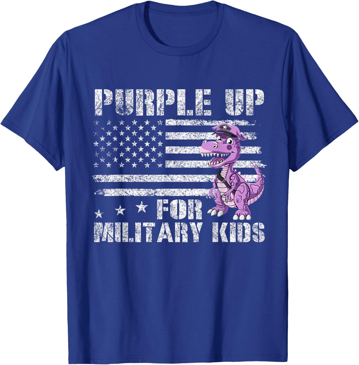 Purple Up For Military Dinosaur Kids Military Month Shirt T-Shirt - T-Shirt | Royal