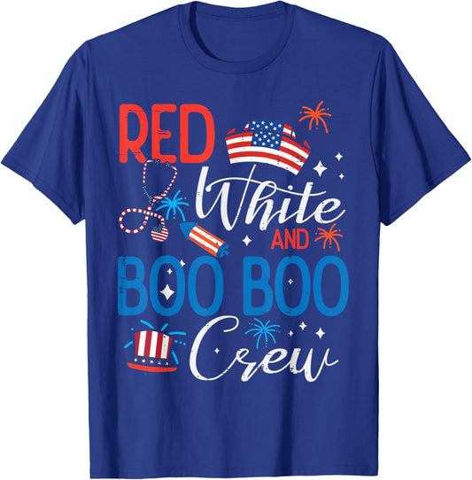 4th of July Red White Boo Boo Crew Scrub Top Nurse Women Men T-Shirt - T-Shirt | Royal