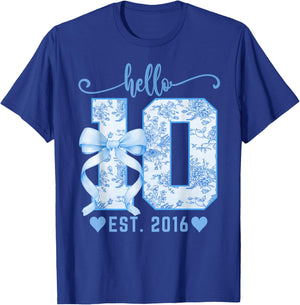 Hello Ten EST 2016 10th Birthday Coquette Bow 10 Year Girl T-Shirt - T-Shirt | Royal