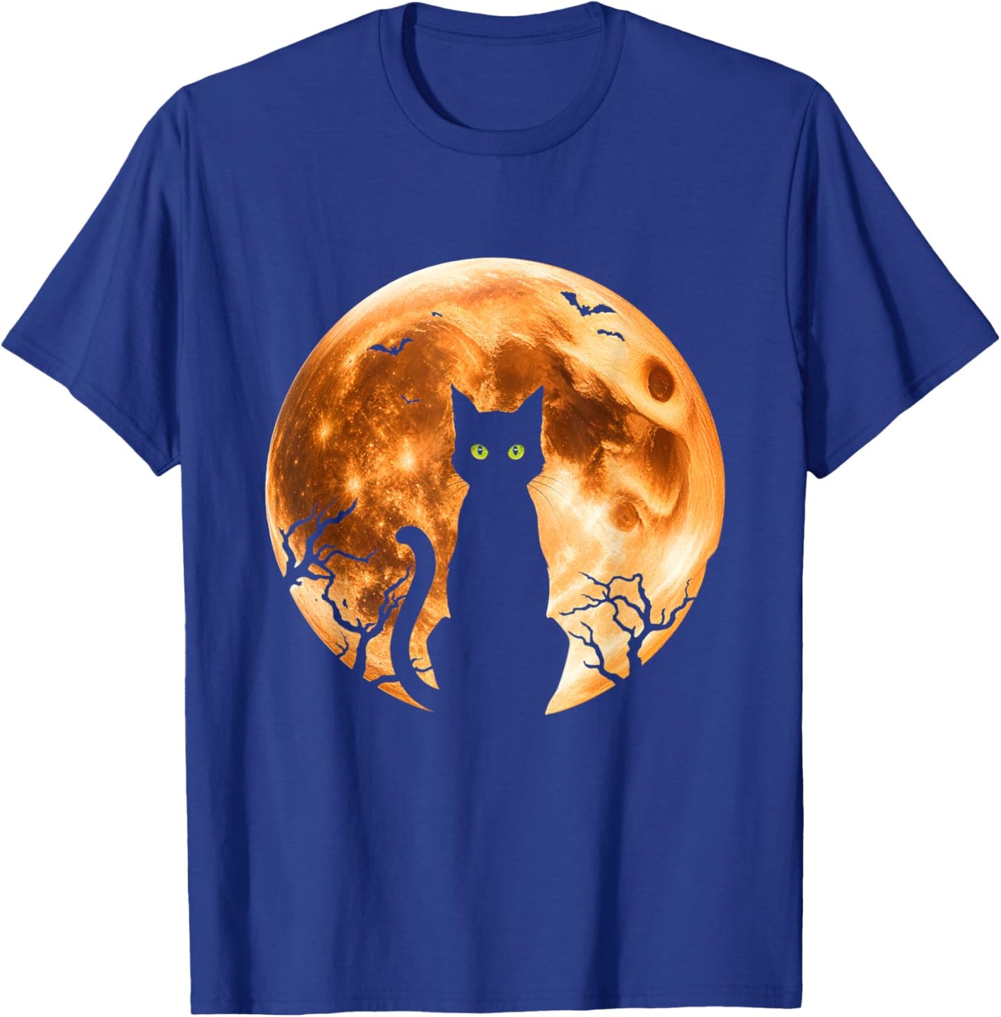 Halloween Cat Moon Black Cat Night Bat T-Shirt - T-Shirt | Royal