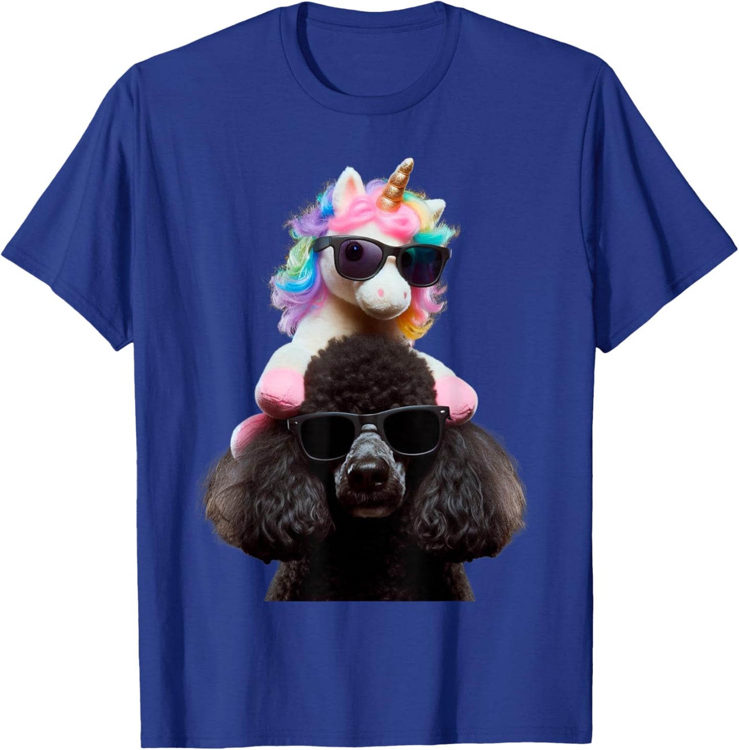 Unicorn Riding Poodle Boys Girls Women Kids Teens Rainbow T-Shirt - T-Shirt | Royal