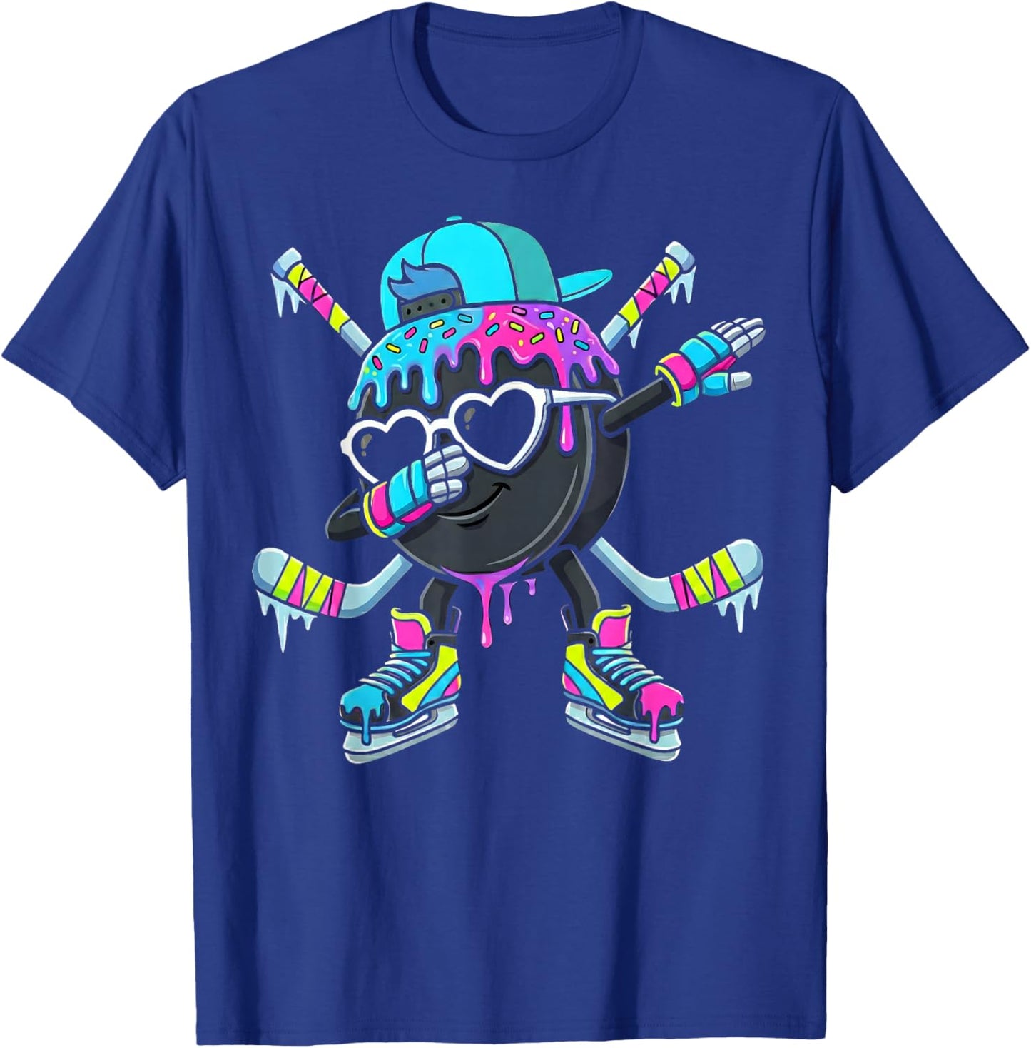 Hockey Ice Cream Drip Dabbing Puck Stakes Sprinkles for Boys T-Shirt - T-Shirt | Royal