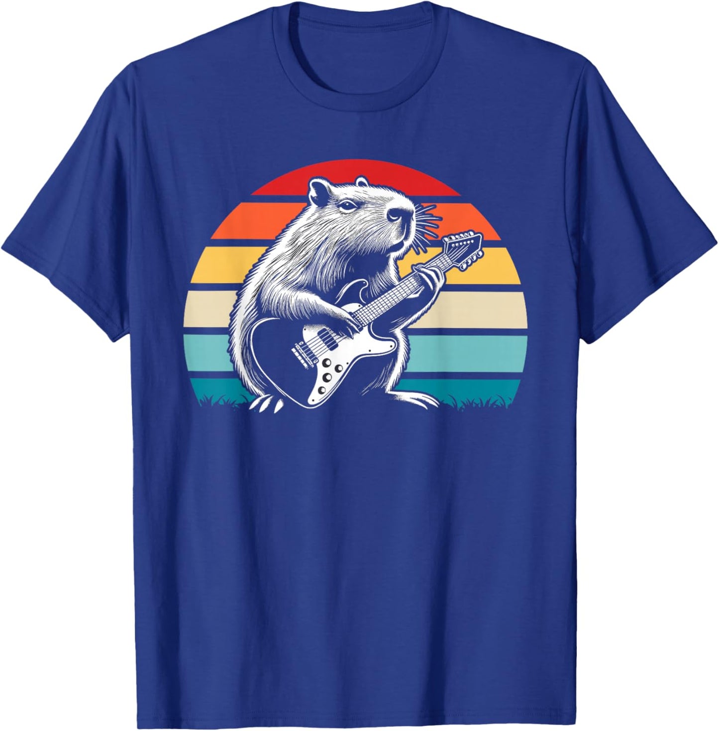 Capybara Playing Electric Guitar Retro T-Shirt - T-Shirt | Royal