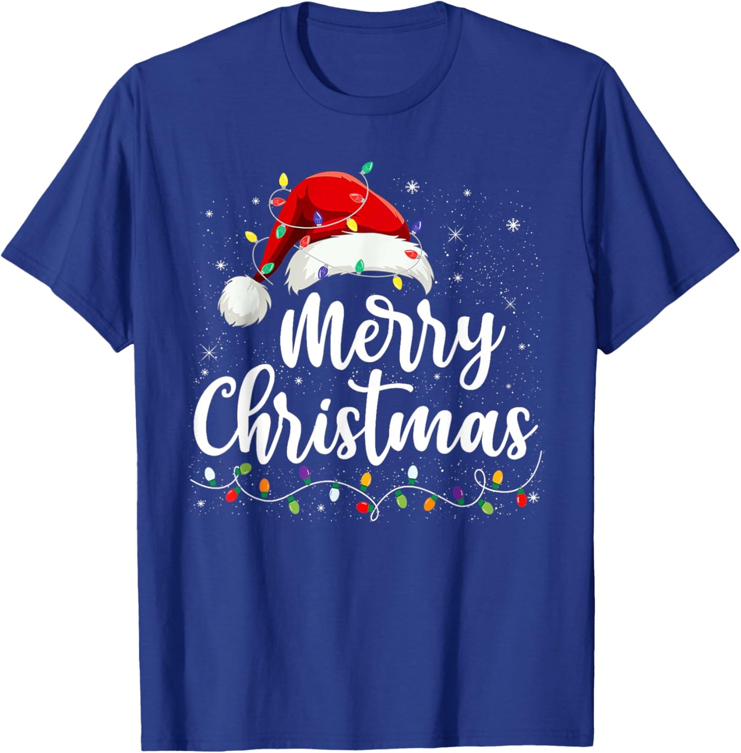 Merry Christmas Lights Red Santa Hat Xmas Family Men Women T-Shirt - T-Shirt | Royal