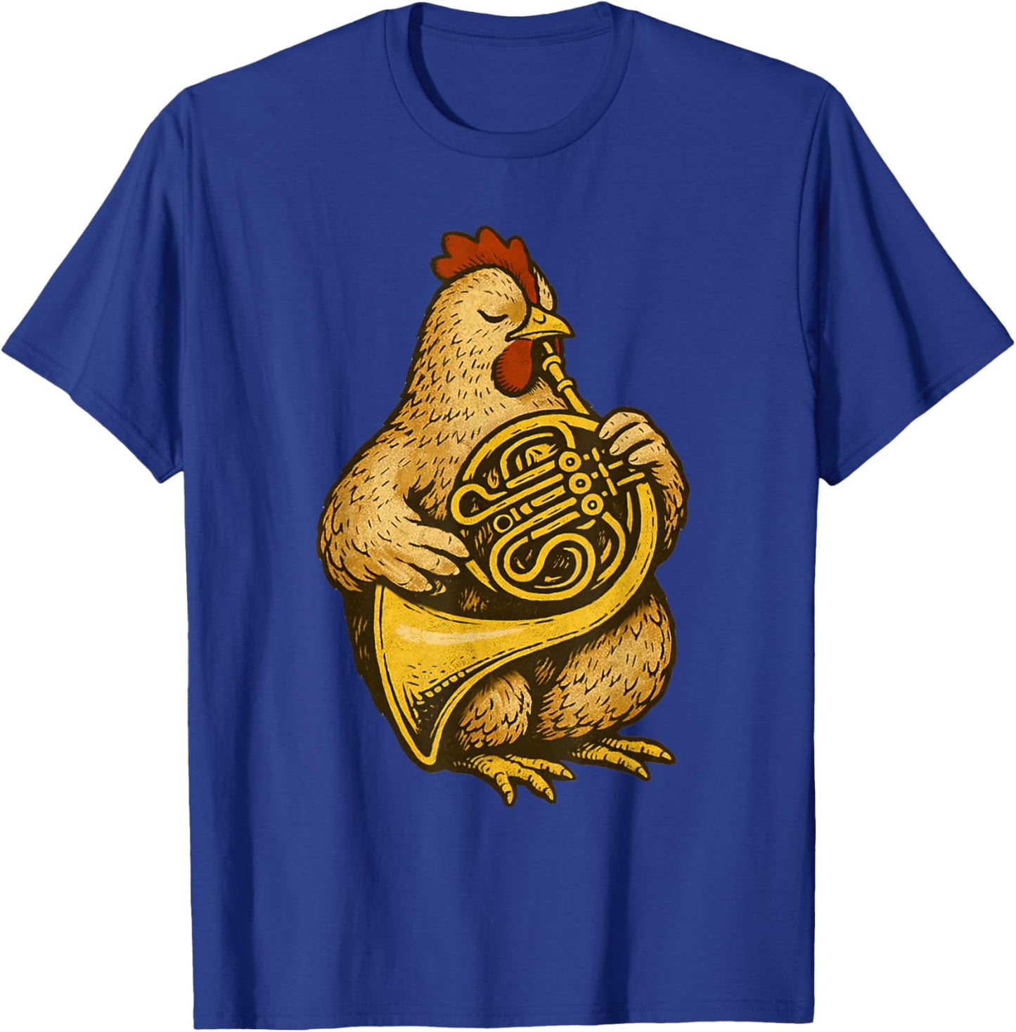 Cute Chicken Playing French Horn Musician Music T-Shirt - T-Shirt | Royal