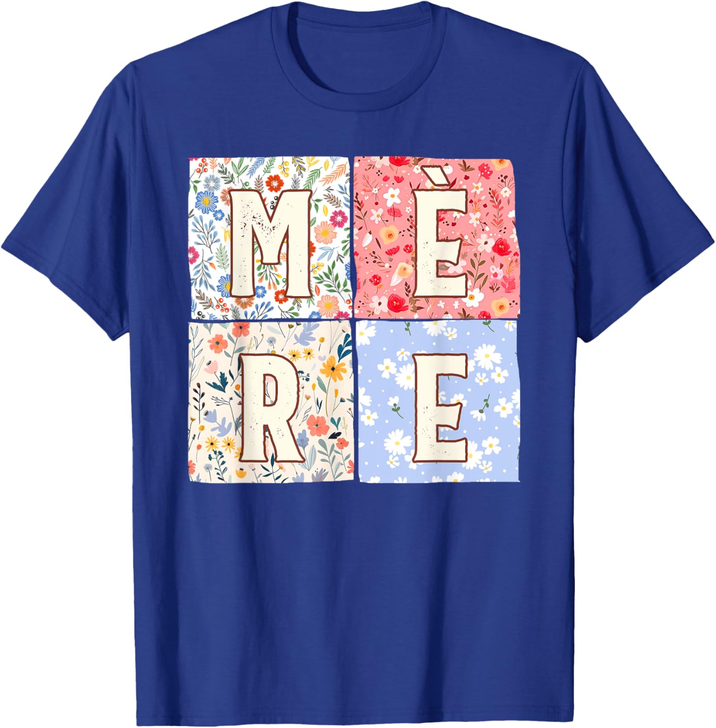 French Mom Mother Mère Mother's Day Boho Floral Flower T-Shirt - T-Shirt | Royal