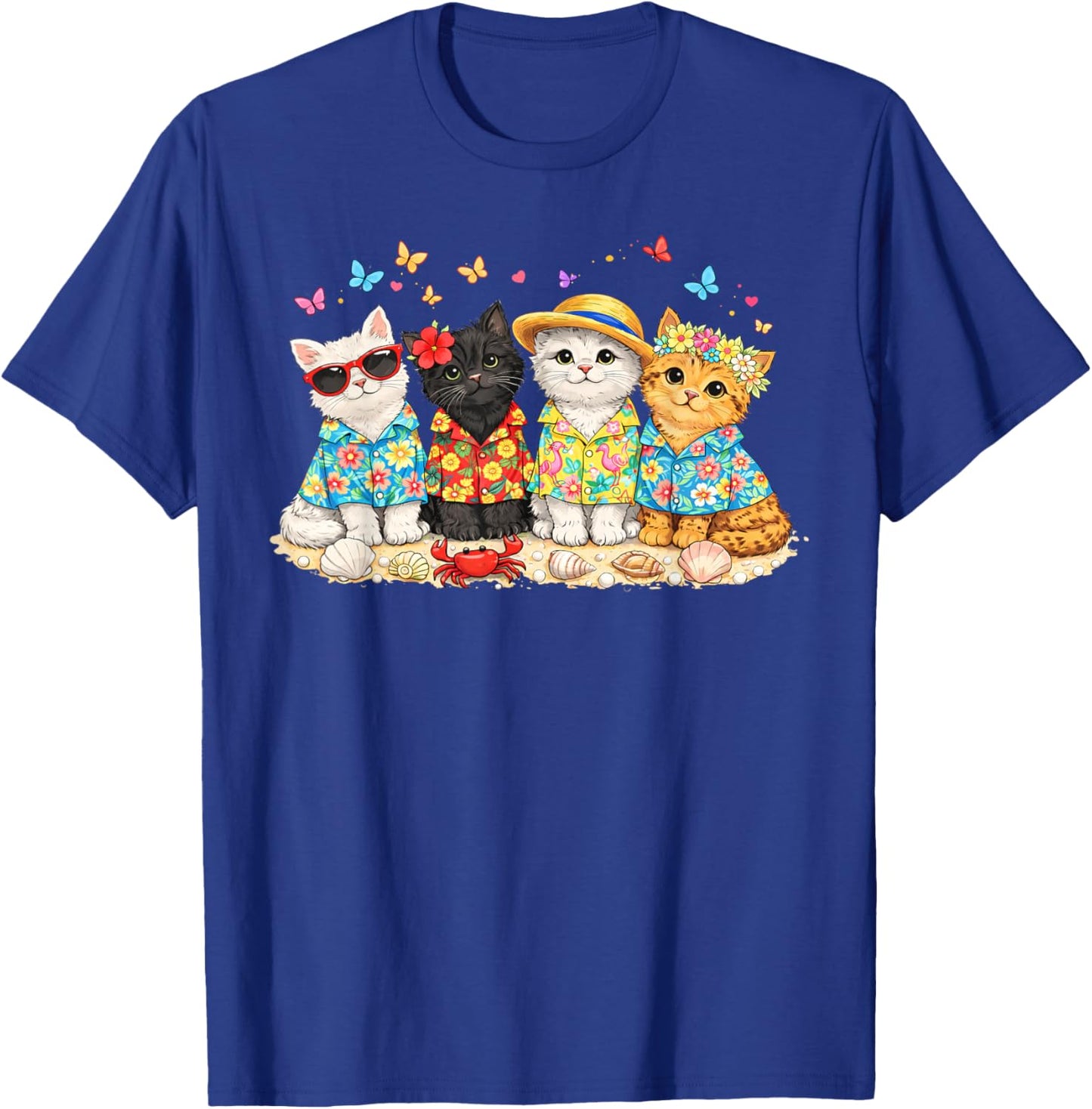 Hello Summer Beach Cats Hawaiian Aloha Cute Kitten Cat Lover T-Shirt - T-Shirt | Royal