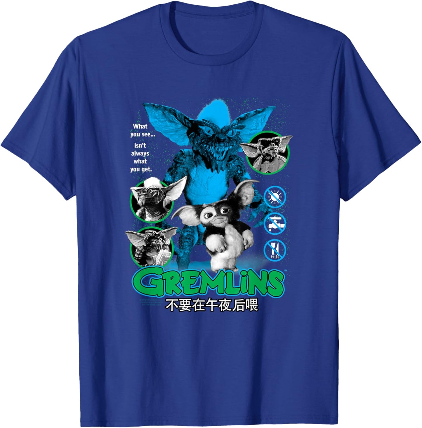 Gremlins Modern Poster Collage with Kanji Funny 80's Movie T-Shirt - T-Shirt | Royal
