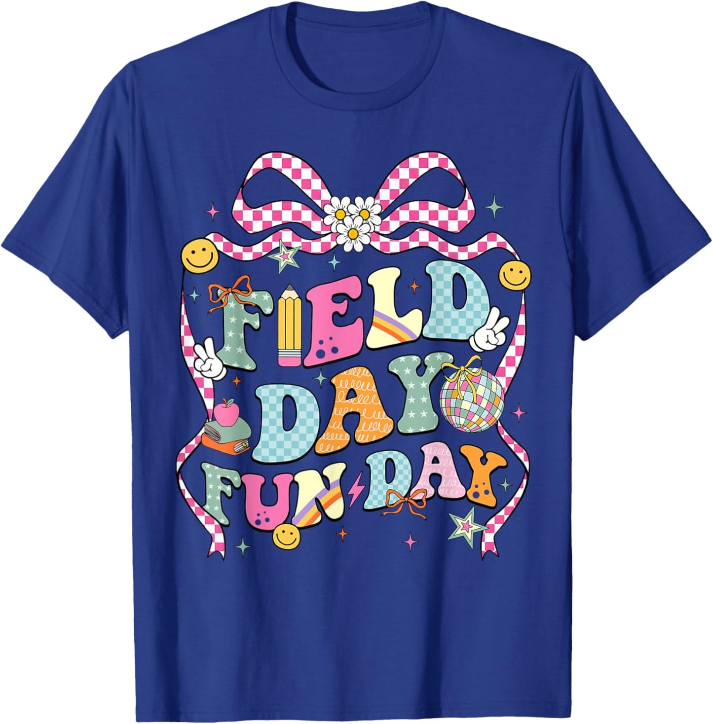 School Field Day Fun Day Field Trip Coquette Bow Teacher Kid T-Shirt - T-Shirt | Royal