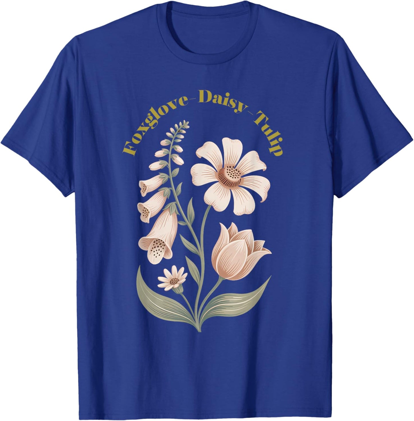 Foxglove Daisy Tulip Vintage Flower Arrangement Wildflower T-Shirt - T-Shirt | Royal