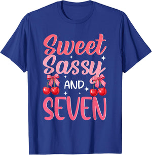 Sweet Sassy and Seven 7th Birthday Girl Cherry Themed T-Shirt - T-Shirt | Royal