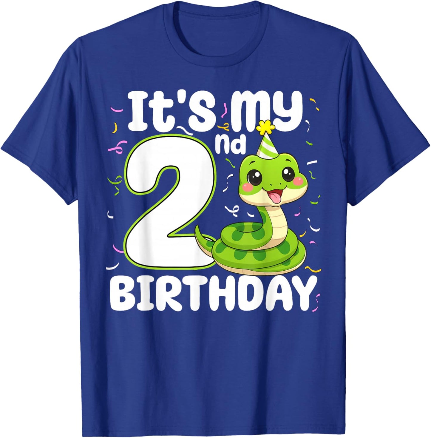 2nd Birthday Snake Lover Two 2 Years Old Birthday Boy Girl T-Shirt - T-Shirt | Royal