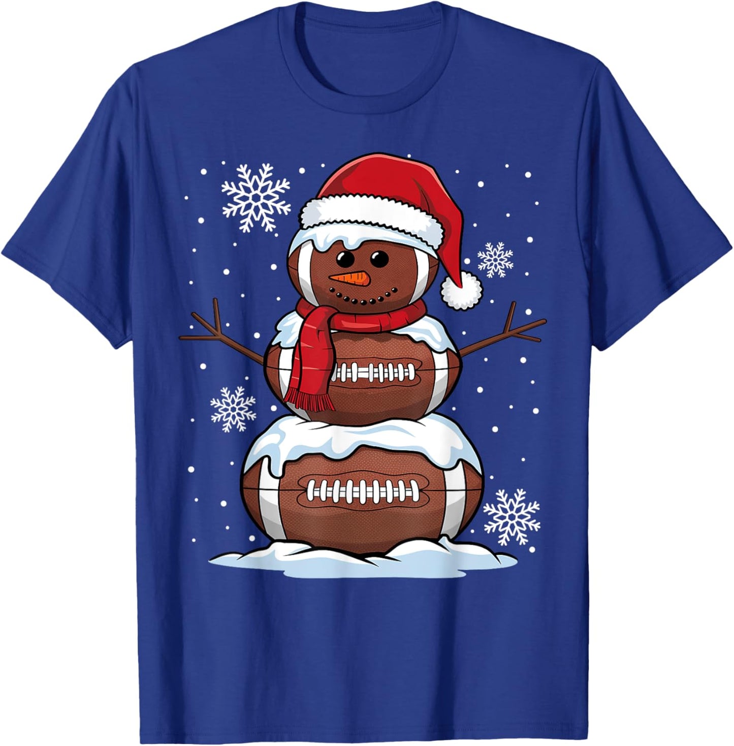 Merry Christmas Football Snowman Holiday Sports Xmas Pajamas T-Shirt - T-Shirt | Royal