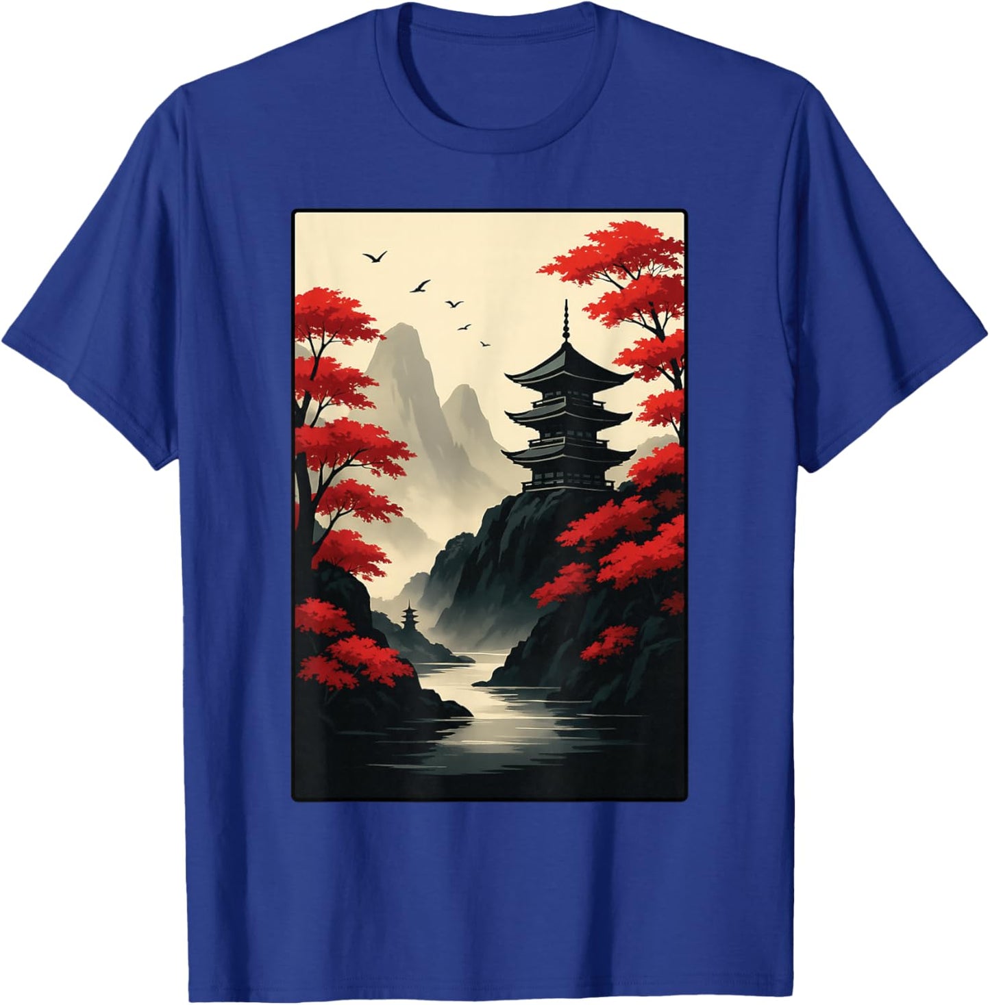 Cool Japanese Pagoda Castle Mountain Landscape Graphic Art T-Shirt - T-Shirt | Royal