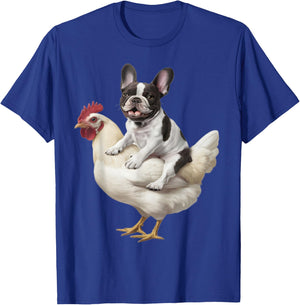 Dog on a Chicken Lover Funny French Bulldog Riding Chicken T-Shirt - T-Shirt | Royal