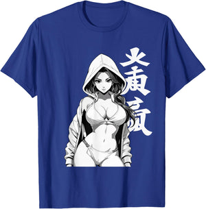 Sexy Waifu Sport Anime Girl Japanese in Black White Art T-Shirt - T-Shirt | Royal