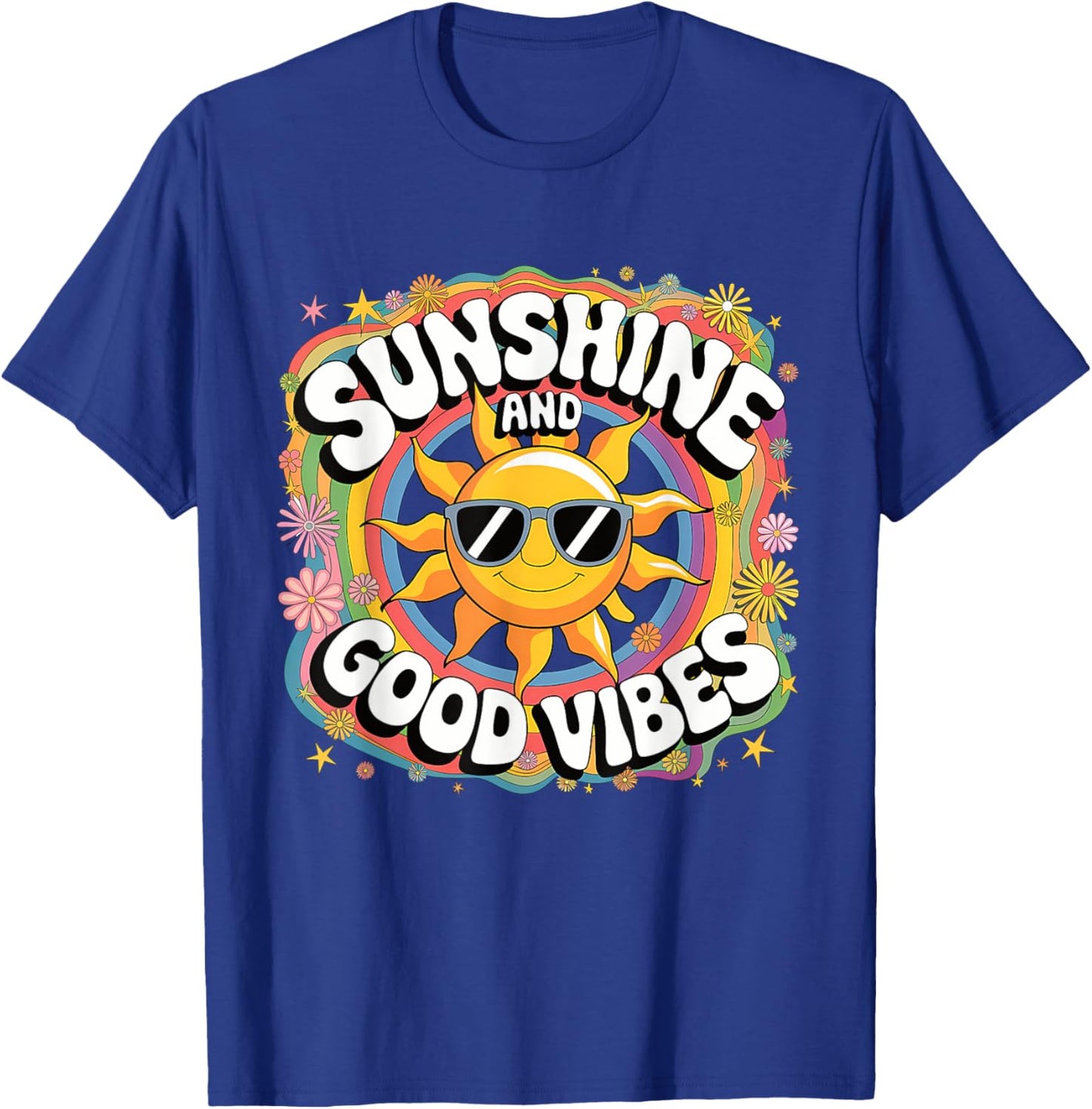 Retro Sunshine Summer 70s Aesthetic Sunflower Rainbow Boho T-Shirt - T-Shirt | Royal