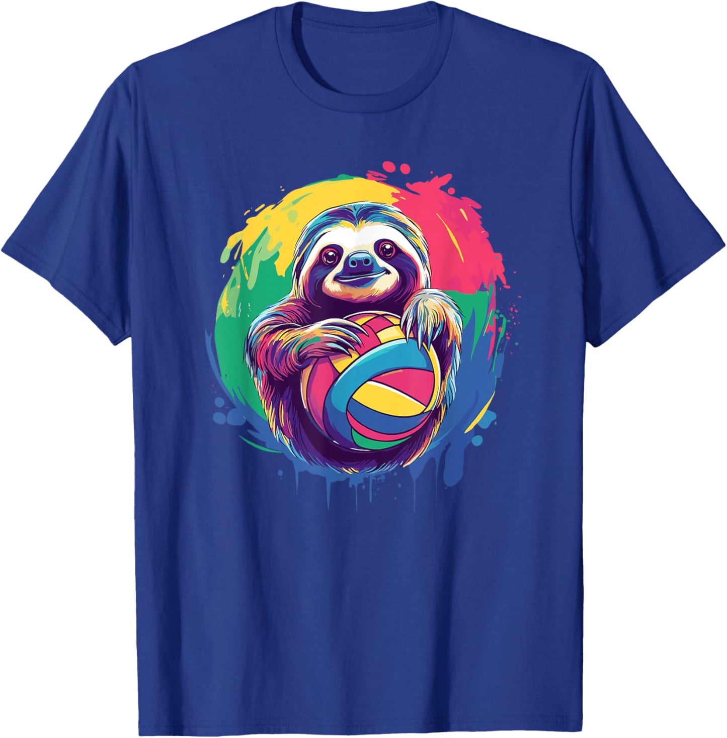 Playful Sloth Holding Volleyball Colors T-Shirt - T-Shirt | Royal