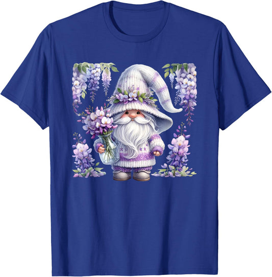 Purple Wisteria Flowers For Mom Cute Gardening Gnome Floral T-Shirt - T-Shirt | Royal