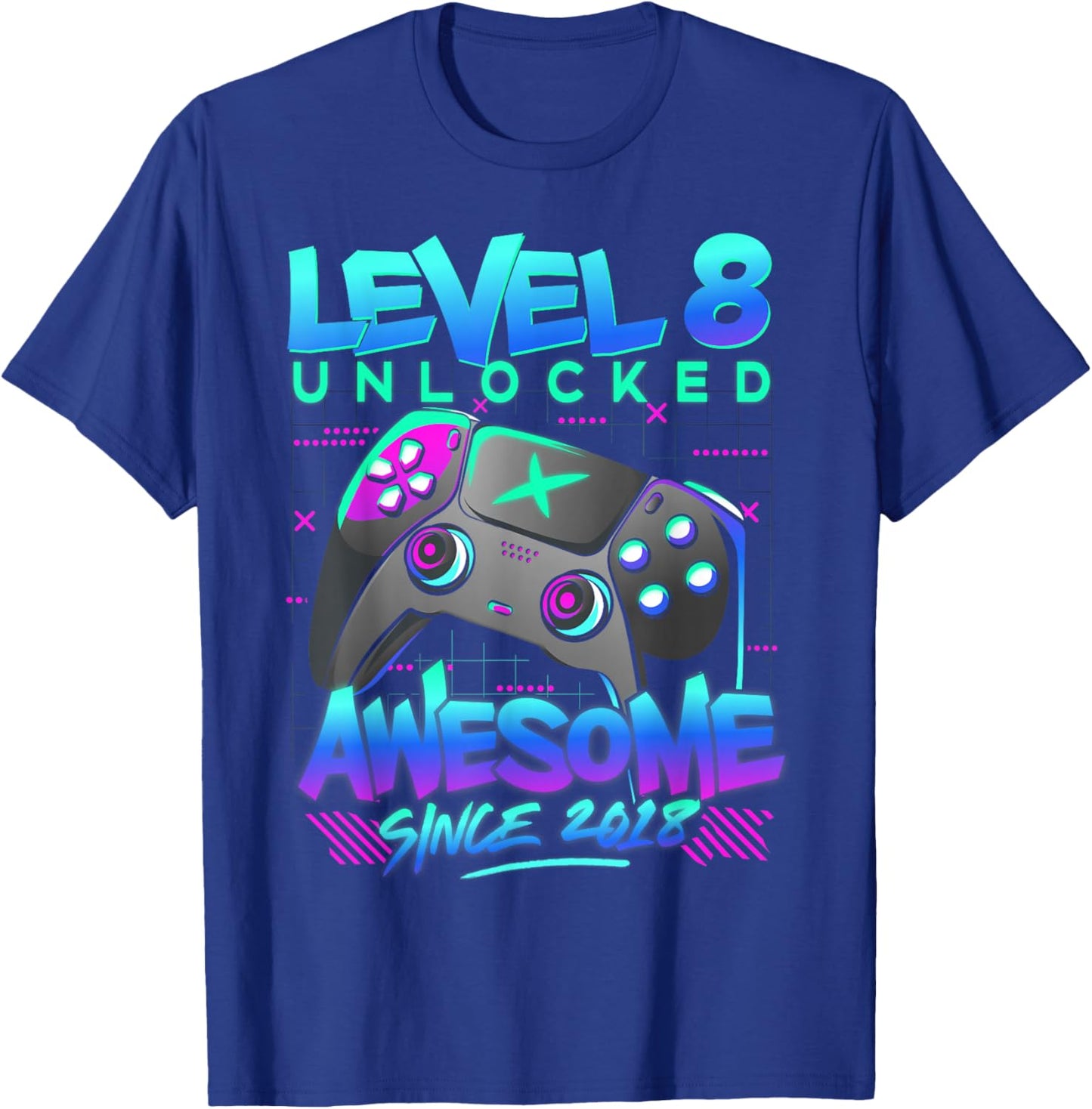Level 8 Unlocked Awesome Since 2018 8th Birthday Gaming Boy T-Shirt - T-Shirt | Royal