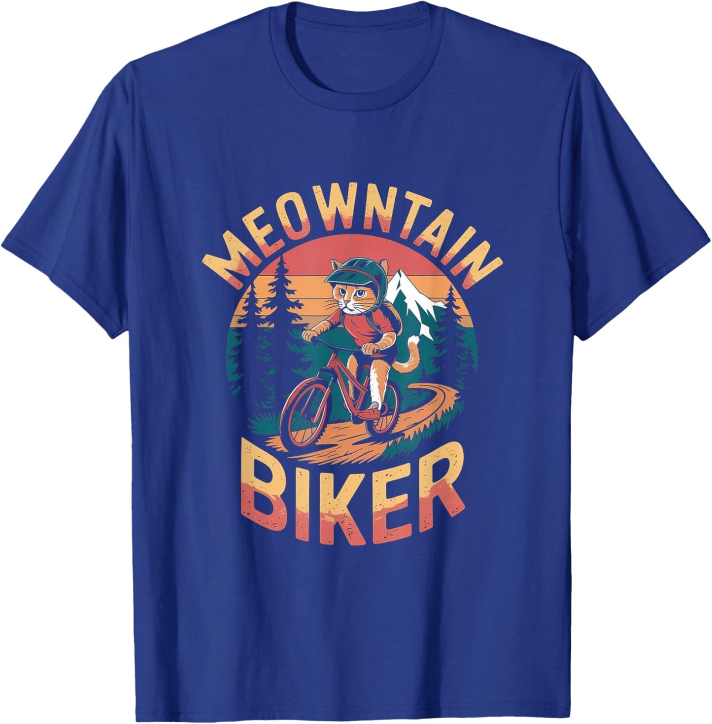 Retro Mountain Biker Pun - Funny Mountain Biking Cat T-Shirt - T-Shirt | Royal